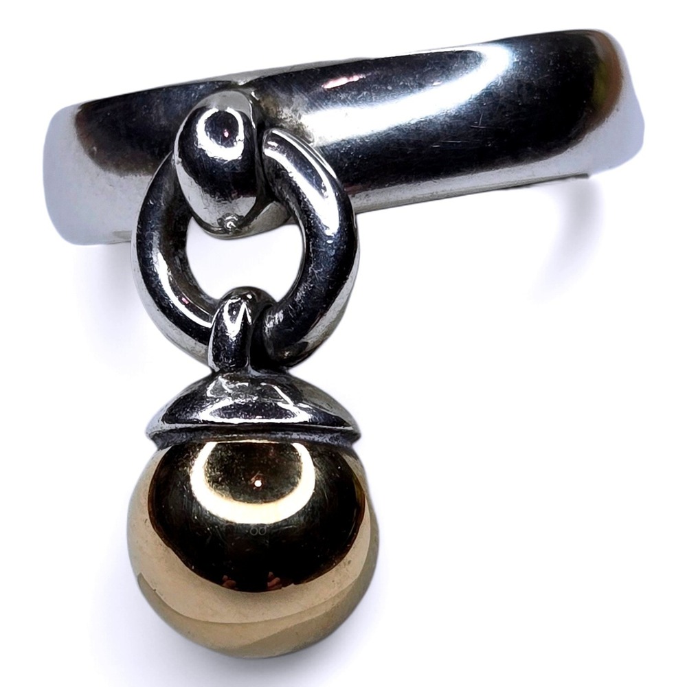 Tiffany & Co. Dangle Ball Ring Size 6 Sterling Silver 18KT Gold Vintage 1995 750